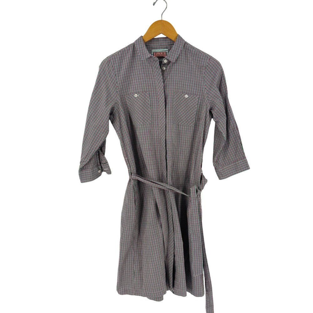 Thomas Pink LONDON Shirt Dress Pink Green Plaid Preppy‎ Old Money US Size 8